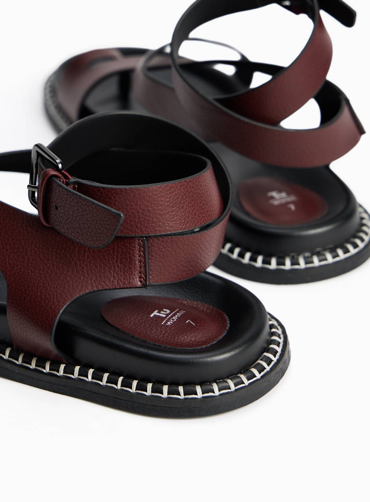 Burgundy Stitch Edge Detail Footbed Sandals 3 - Image 4